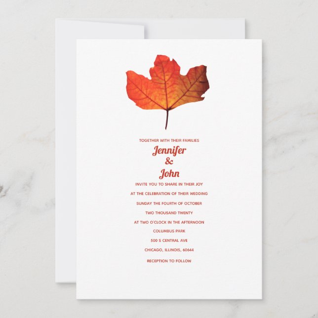 Rustikale Fall Leaf Burnt Orange Maple Wedding 202 Einladung (Vorderseite)