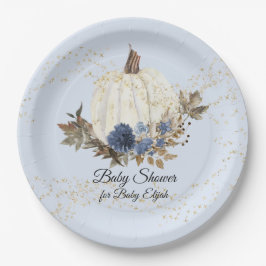 Rustikale Fall Navy Blue Floral Pumpkin Baby Dusch Pappteller