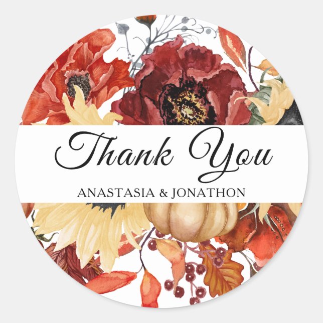 Rustikale Fall Sonnenblumenkürbis Hochzeit Runder Aufkleber (Vorderseite)