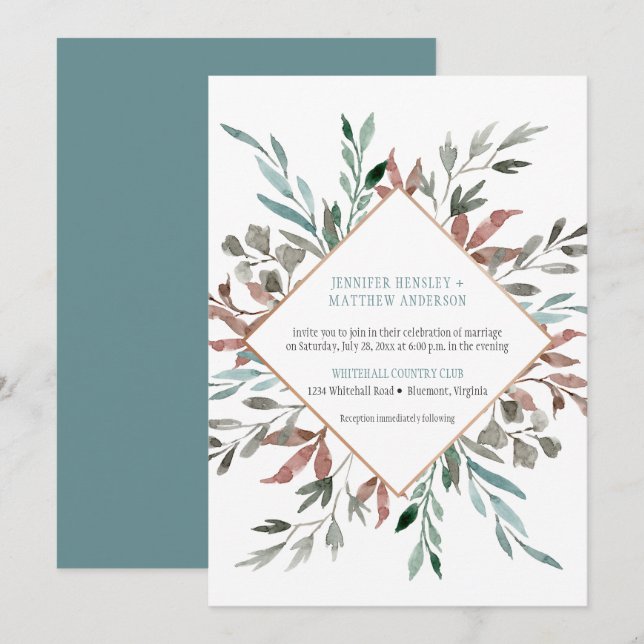 Rustikale Fall Wasserfarben Blätter Hochzeitseinla Einladung (Vorne/Hinten)