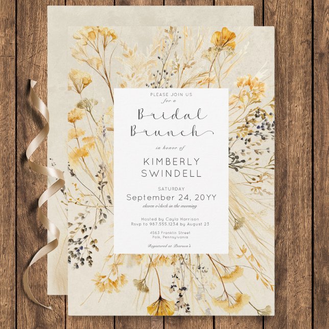 Rustikale Fallfelder Blumenrahmen Bridal Brunch Einladung (Rustic Fall Fields Floral Frame Bridal Brunch Invitation)