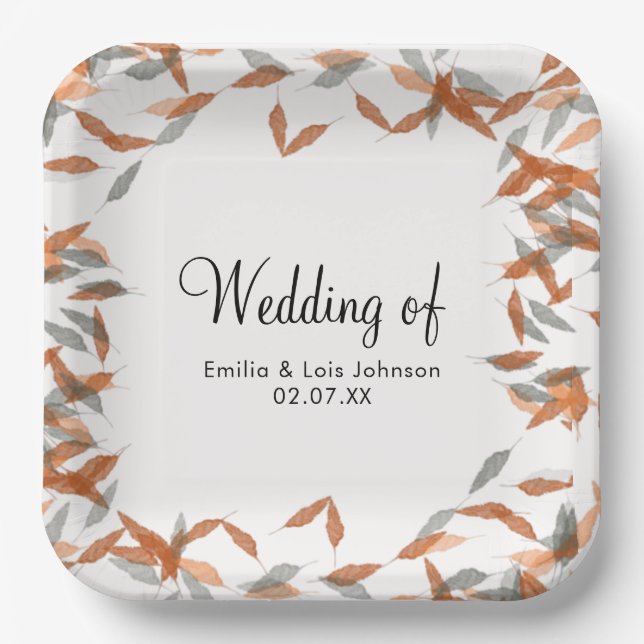 Rustikale Falling Leaf Pampas Floating Wedding Pappteller (Vorderseite)