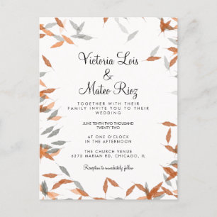Rustikale Falling Leaf Pampas Floating Wedding Postkarte
