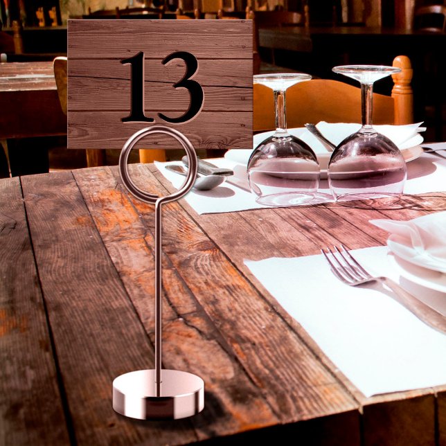 Rustikale, falsch gravierte braune Holzbar Tischnummer (Rustic Faux Engraved Brown Wood Bar Table Number)