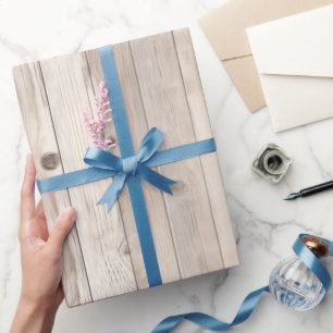 Rustikale falsche cremeweiße Holzhochzeit Geschenkpapier