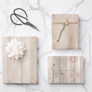 Rustikale falsche cremeweiße Holzhochzeit Geschenkpapier Set