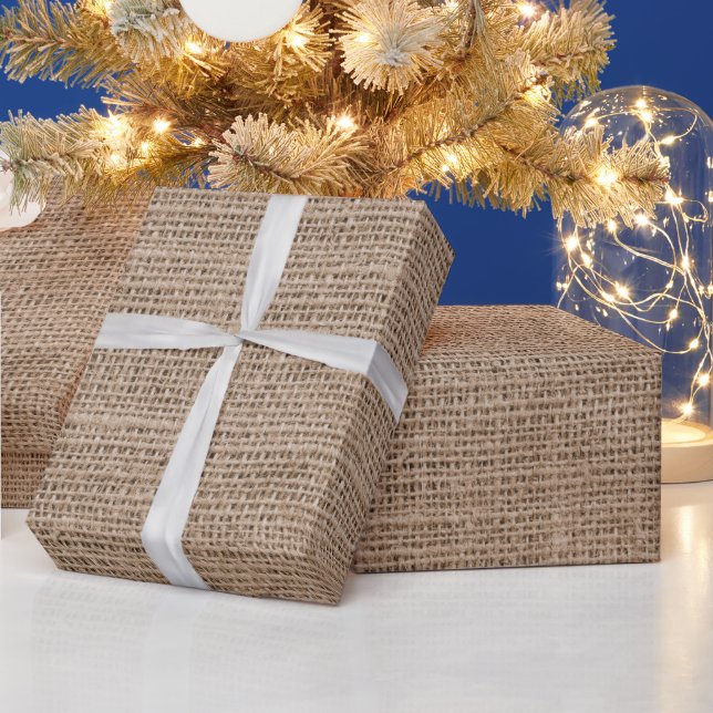 Rustikale falsche hellbraune Jute-Textur Geschenkpapier (Feiertage)