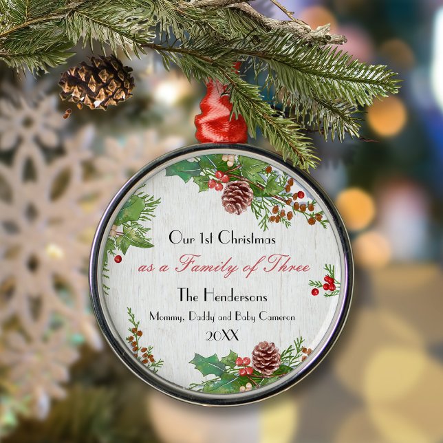 Rustikale Familie von 3 neuen Baby 1. Weihnachtsme Ornament Aus Metall (Von Creator hochgeladen)