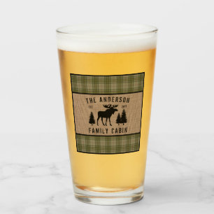 Rustikale Familienhütte Elche Kieferngrün Kariert  Glas