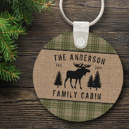 Rustikale Familienhütte Elche Kieferngrün Kariert  Schlüsselanhänger