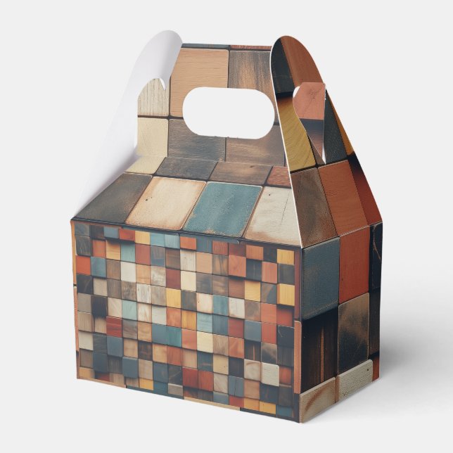 Rustikale farbenfrohe Holzblock-Musteruhr Geschenkschachtel (Vorderseite)