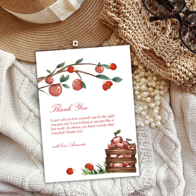 Rustikale Farm Ladybug Apple Girl Babydusche Dankeskarte (Rustic Farm Ladybug Apple Girl Baby Shower Thank You Card)