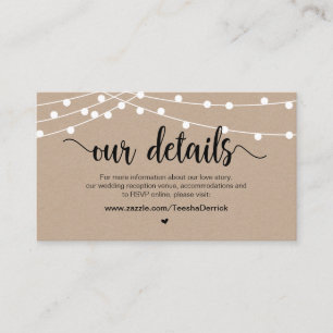 Rustikale Farm String Lights, Hochzeitdetails Begleitkarte