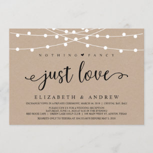 Rustikale Farm String Lights, Kraft Wedding Elopem Einladung