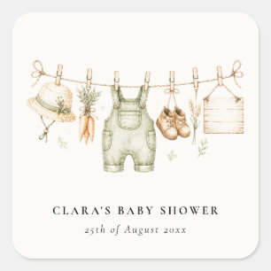 Rustikale Farm-Wäscheleine Wasserfarbe Baby Shower Quadratischer Aufkleber