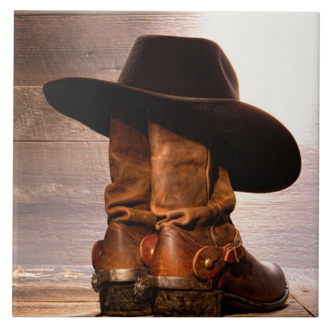 Rustikale Farm Western Ranch Cowboystiefel Fliese (Vorderseite)