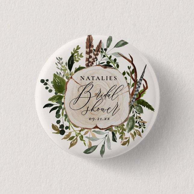 Rustikale Farmhaus-Scheune Botanische Brautparty Button (Vorderseite)