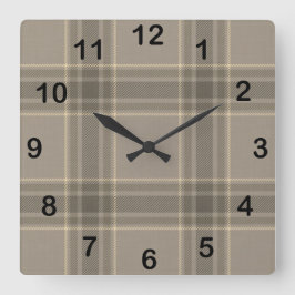 Rustikale Farmhouse-Beige-Grau-Karo-Tartan Quadratische Wanduhr