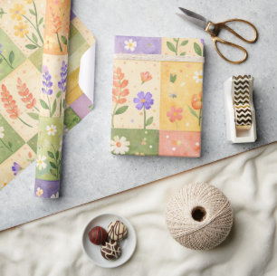 Rustikale Farmhouse-Grün- und Lila-Quilt-Patchwork Geschenkpapier