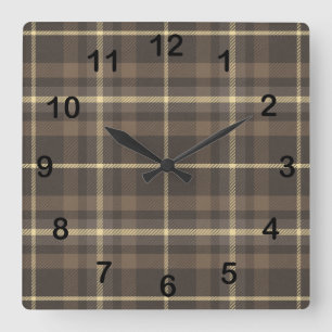 Rustikale Farmhouse-Karo-Tartan in Beige & Braun Quadratische Wanduhr
