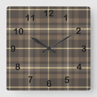 Rustikale Farmhouse-Karo-Tartan in Beige & Braun Quadratische Wanduhr