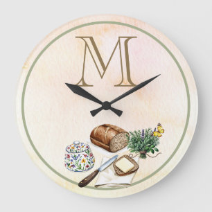 Rustikale Farmhouse-Kräuter & Brot-Monogramm-Famil Große Wanduhr