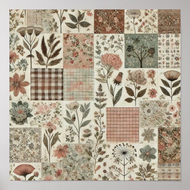 Rustikale Farmhouse-Salbei-Grüne Patchwork-Quilt-B Poster (Vorne)