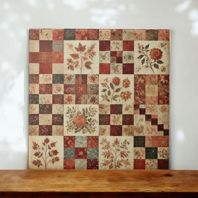 Rustikale Farmhouse-Terrakotta-Quilt-Patchwork-Blu Fliese (Von Creator hochgeladen)