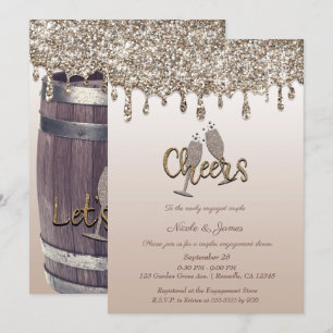 Rustikale Fass Glamour Glitter-Tropf Verlobungsfei Einladung