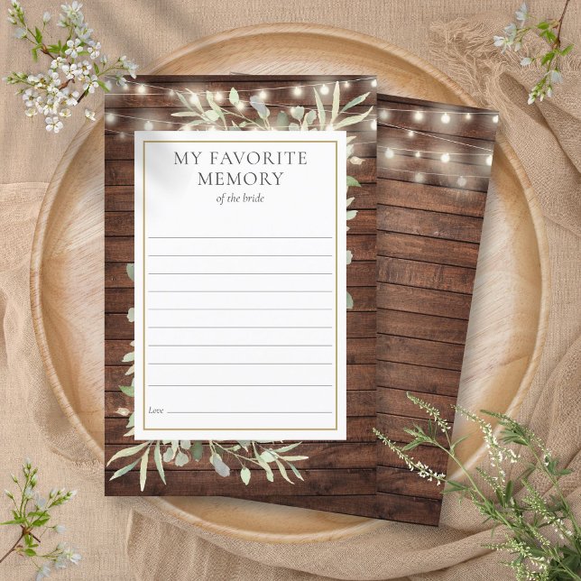 Rustikale Favoritenkarte für das Brautparty Speich (Rustic Favorite Memory Greenery Bridal Shower Card)