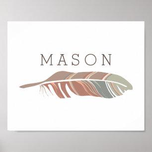 Rustikale Feder Blue Personalisiert Name Wall Ar Poster