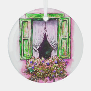 Rustikale Fenster: Aquarell-Skizze Provence. Ornament Aus Glas