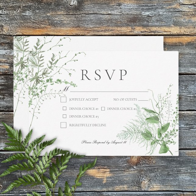 Rustikale Fern Foliage White Dinner Hochzeit RSVP Karte (Rustic Fern Foliage White Dinner Wedding RSVP Card)