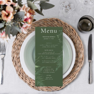 Rustikale Fern Green Foliage Emerald Wedding Long Menükarte