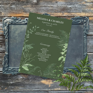Rustikale Fern Green Foliage Emerald Wedding Programm