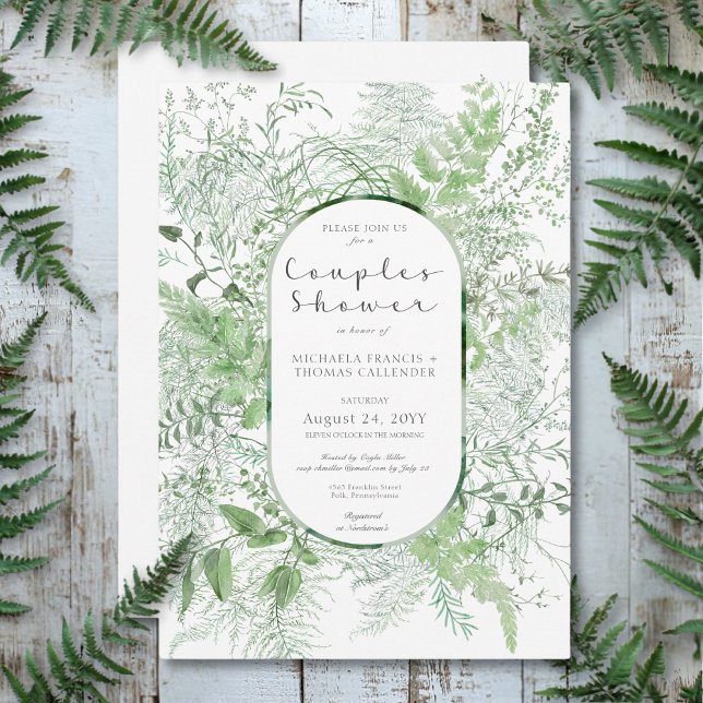Rustikale Fern Green Foliage White Couples Dusche Einladung (Rustic Fern Green Foliage White Couples Shower Invitation)