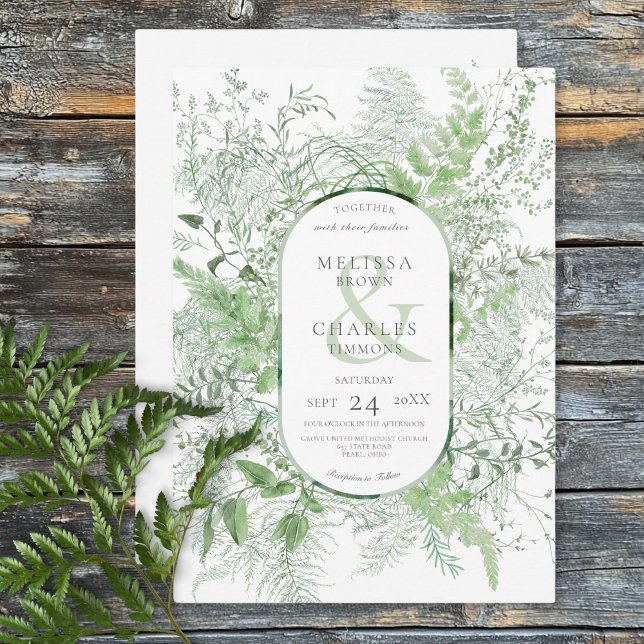 Rustikale Fern Green Foliage White Wedding Einladung (Rustic Fern Green Foliage White Wedding Invitation)