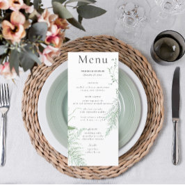Rustikale Fern Green Foliage White Wedding Long Menükarte