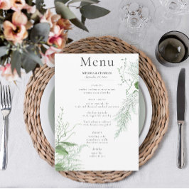 Rustikale Fern Green Foliage White Wedding Menükarte