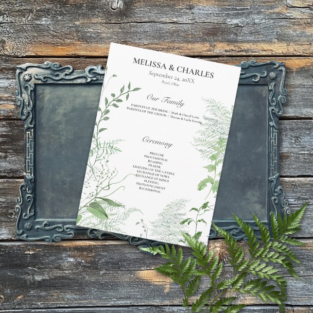Rustikale Fern Green Foliage White Wedding Programm (Von Creator hochgeladen)