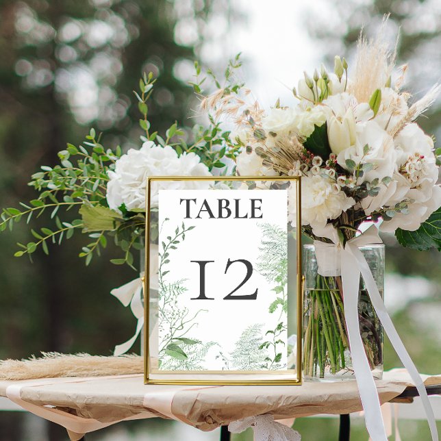 Rustikale Fern Green Foliage White Wedding Tischnummer (Von Creator hochgeladen)