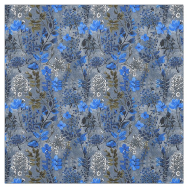 Rustikale, fette, marineblaue botanische Vintage-B Stoff (Muster)