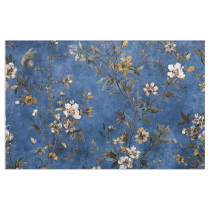 Rustikale, fette, navyblaue botanische Vintage-Blu Stoff