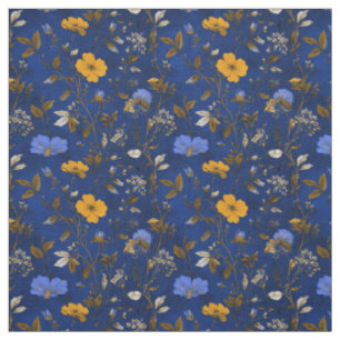 Rustikale, fette, navyblaue botanische Vintage-Blu Stoff