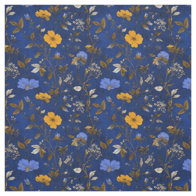 Rustikale, fette, navyblaue botanische Vintage-Blu Stoff (Muster)