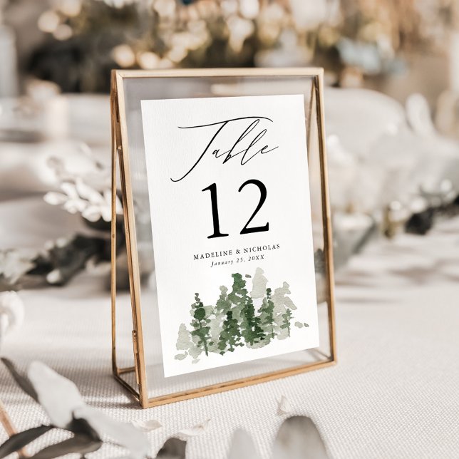 Rustikale Fichtenwald-Hochzeit Tischnummer (Von Creator hochgeladen)