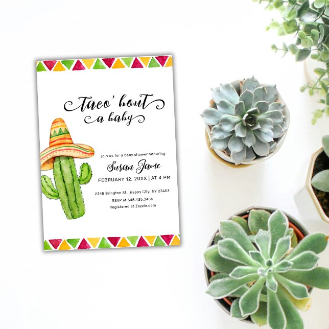 Rustikale Fiesta Taco Wasserfarbe Kinderdusche Einladung (Rustic Fiesta Taco Watercolor Cactus Baby Shower Invitation)