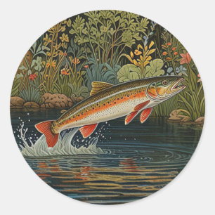 Rustikale Fisch Angel Fliegenfischen Runder Aufkleber