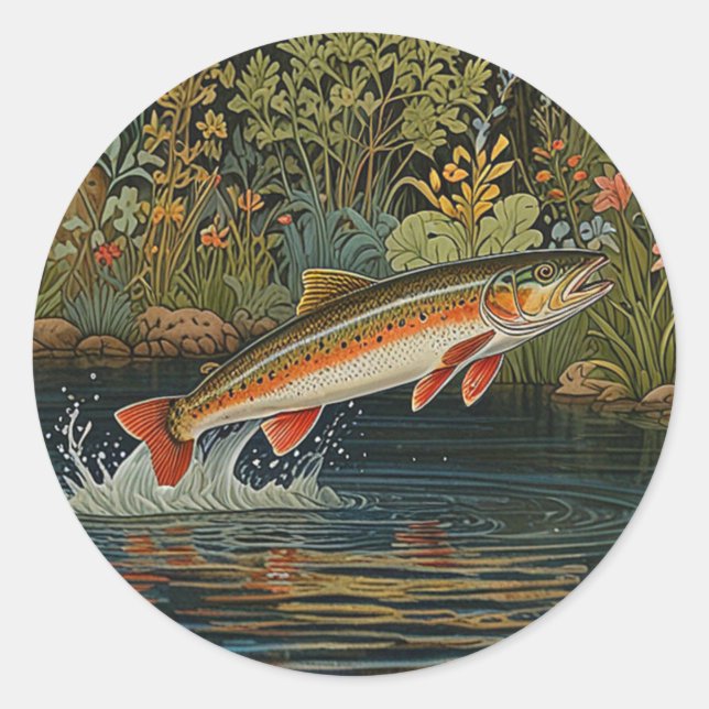 Rustikale Fisch Angel Fliegenfischen Runder Aufkleber (Vorderseite)