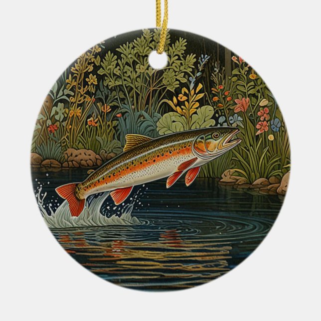 Rustikale Fischangeln Fliegenfischen Keramik Ornament (Vorne)